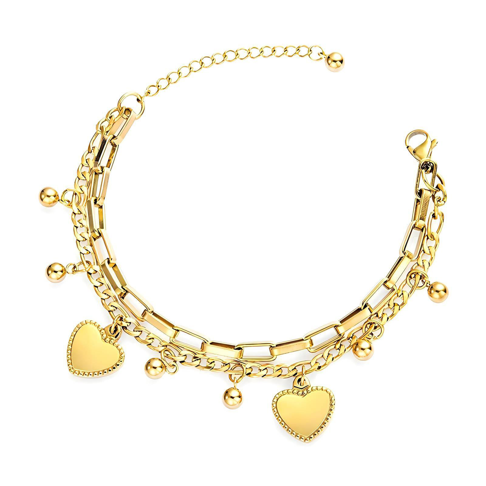 18k gold PVD Heart & Bead Bracelet duo
