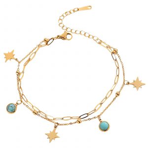 18k gold PVD Star and Turquoise stone Bracelet
