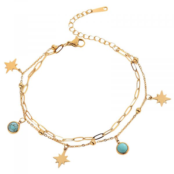 18k gold PVD Star and Turquoise stone Bracelet