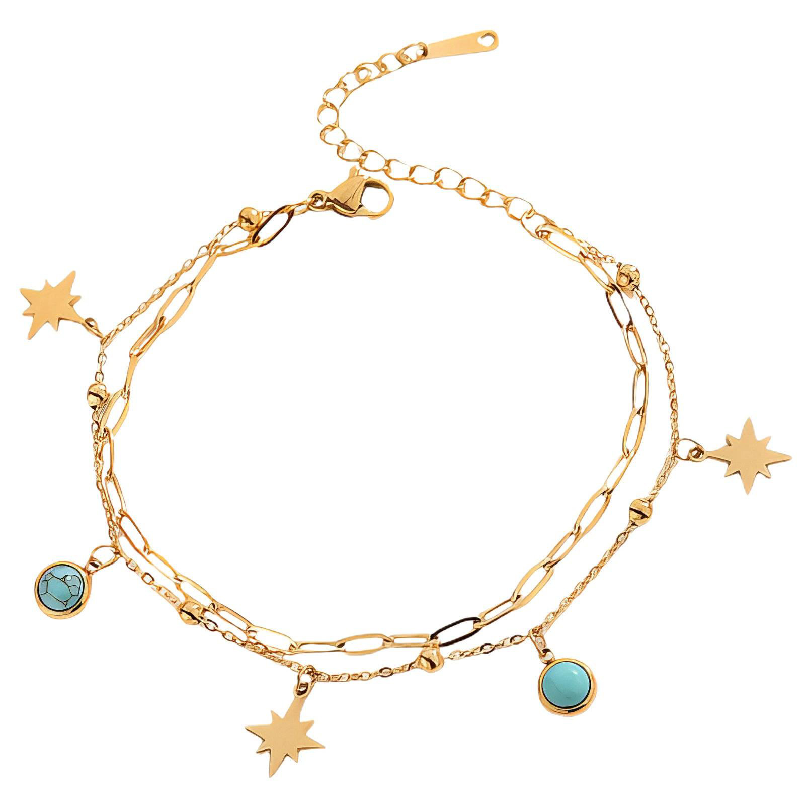 18k gold PVD Star and Turquoise stone Bracelet