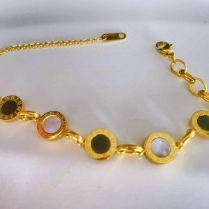 18k Gold PVD Roman Numeral Black & White Shell Bracelet
