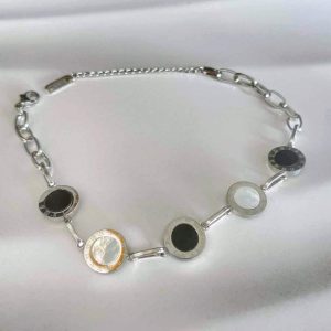 Silver Roman Numeral Black & White Shell Bracelet