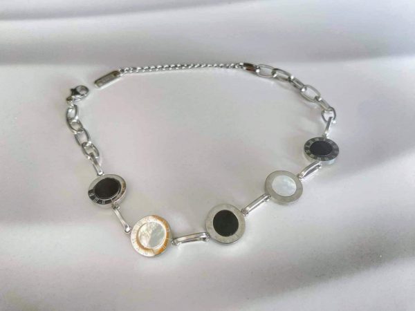 Silver Roman Numeral Black & White Shell Bracelet