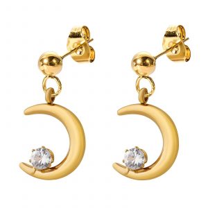 18k Gold PVD Crescent moon with Cubic Zirconia Earrings