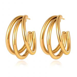 18k Gold PVD Plain Triple Hoop Earring