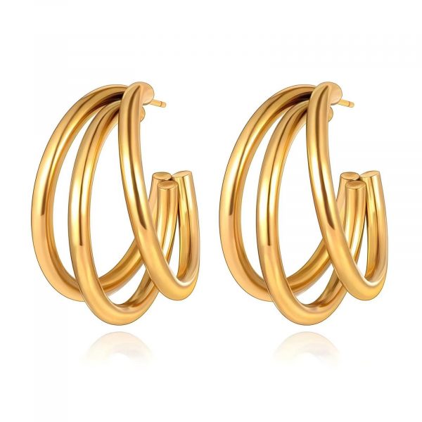 18k Gold PVD Plain Triple Hoop Earring