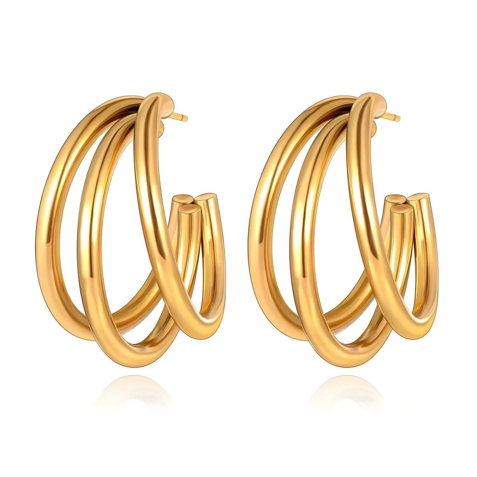 18k Gold PVD Plain Triple Hoop Earring
