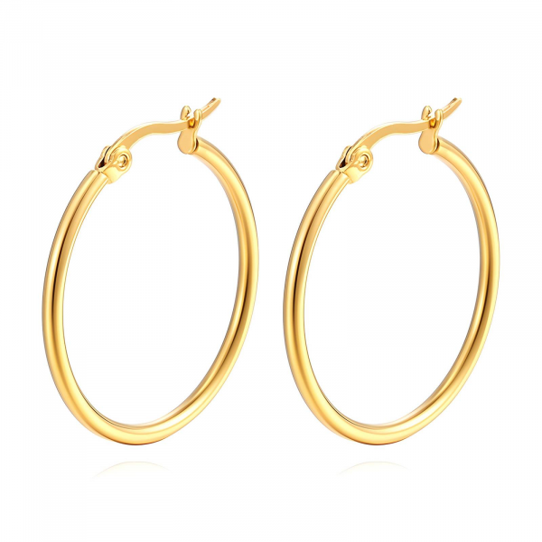 18k Gold PVD Plain Medium Hoop Earring