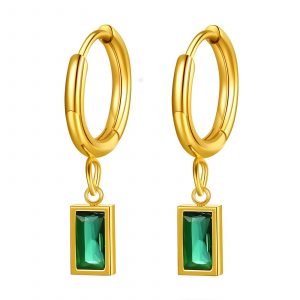 18k Gold PVD Green Cubic Zirconia Square Earring