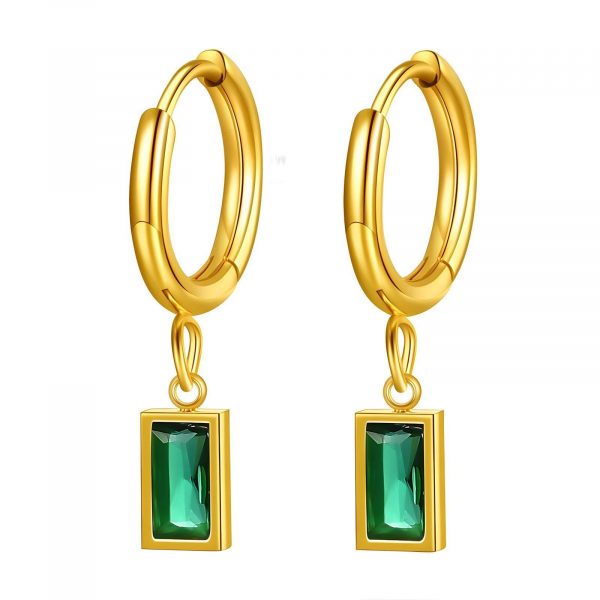 18k Gold PVD Green Cubic Zirconia Square Earring