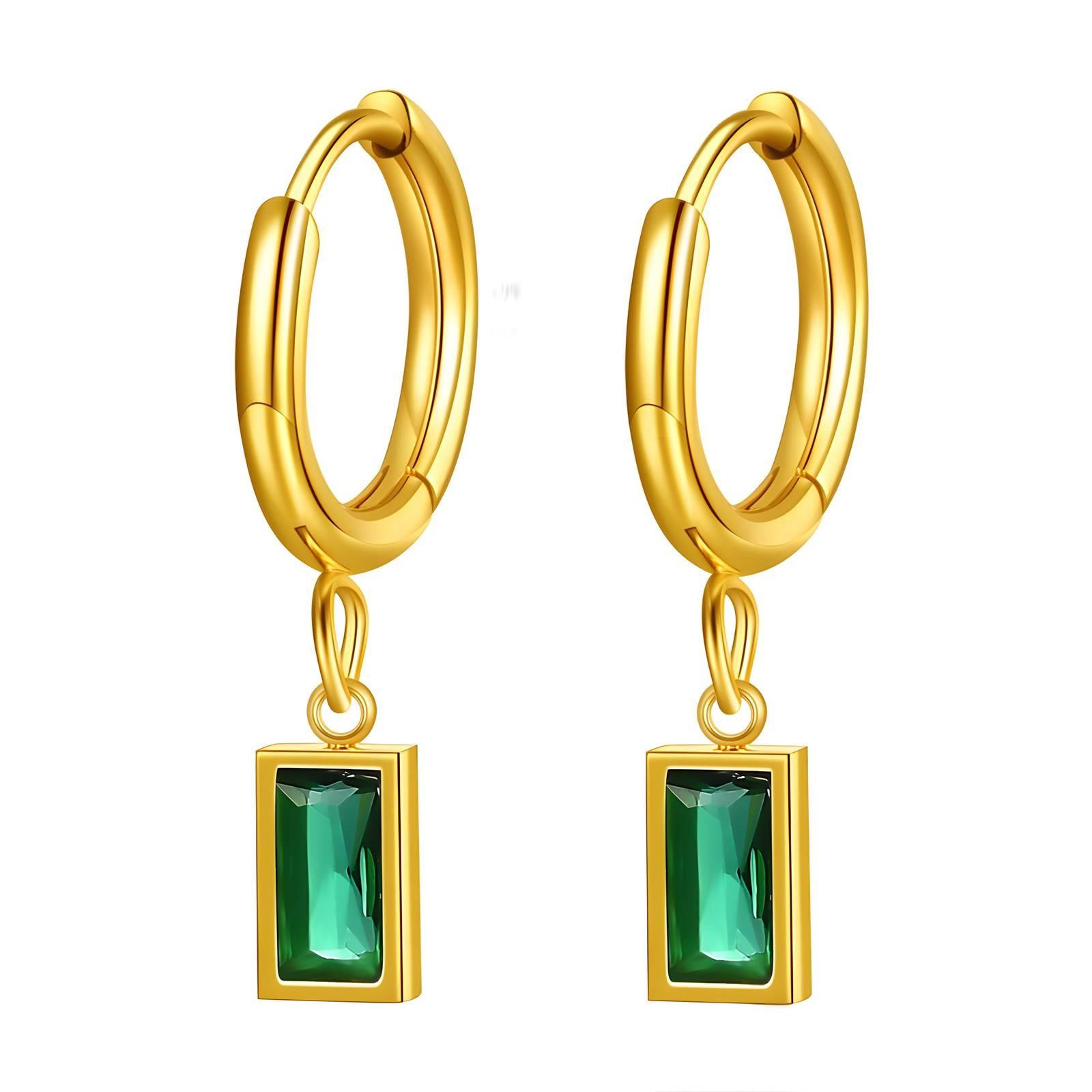 18k Gold PVD Green Cubic Zirconia Square Earring
