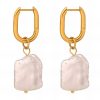 18k Gold PVD Square Pearl Dropper Earring
