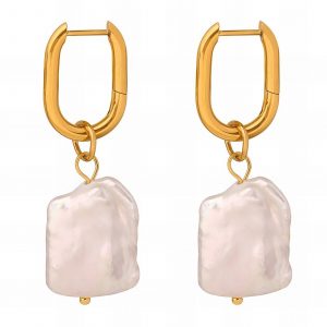 18k Gold PVD Square Pearl Dropper Earring