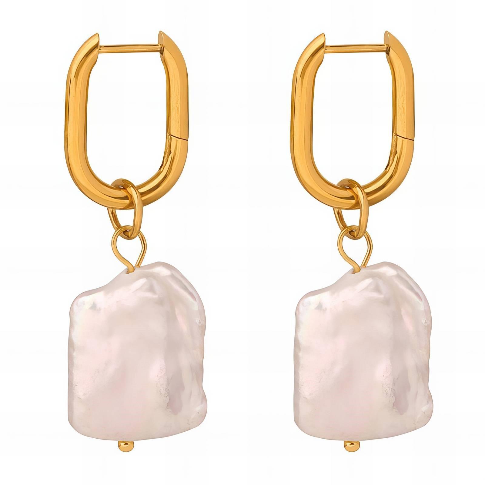 18k Gold PVD Square Pearl Dropper Earring