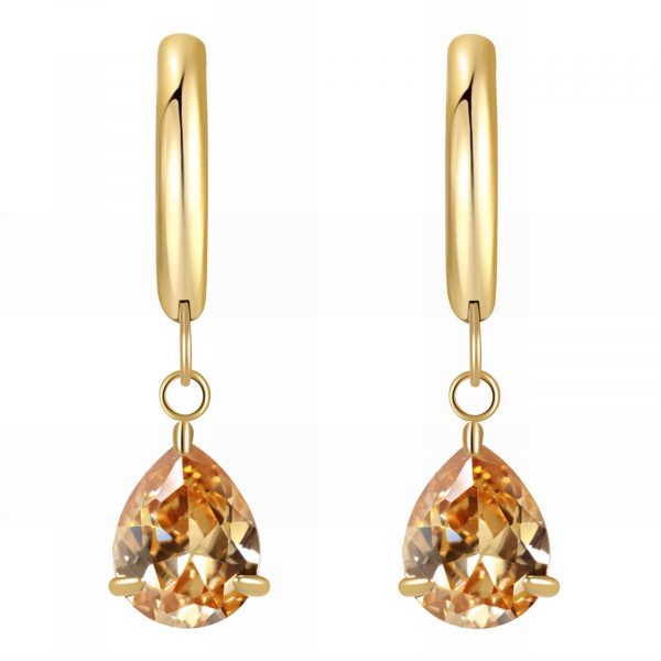 18k Gold PVD Amber Cubic Zirconia Dropper