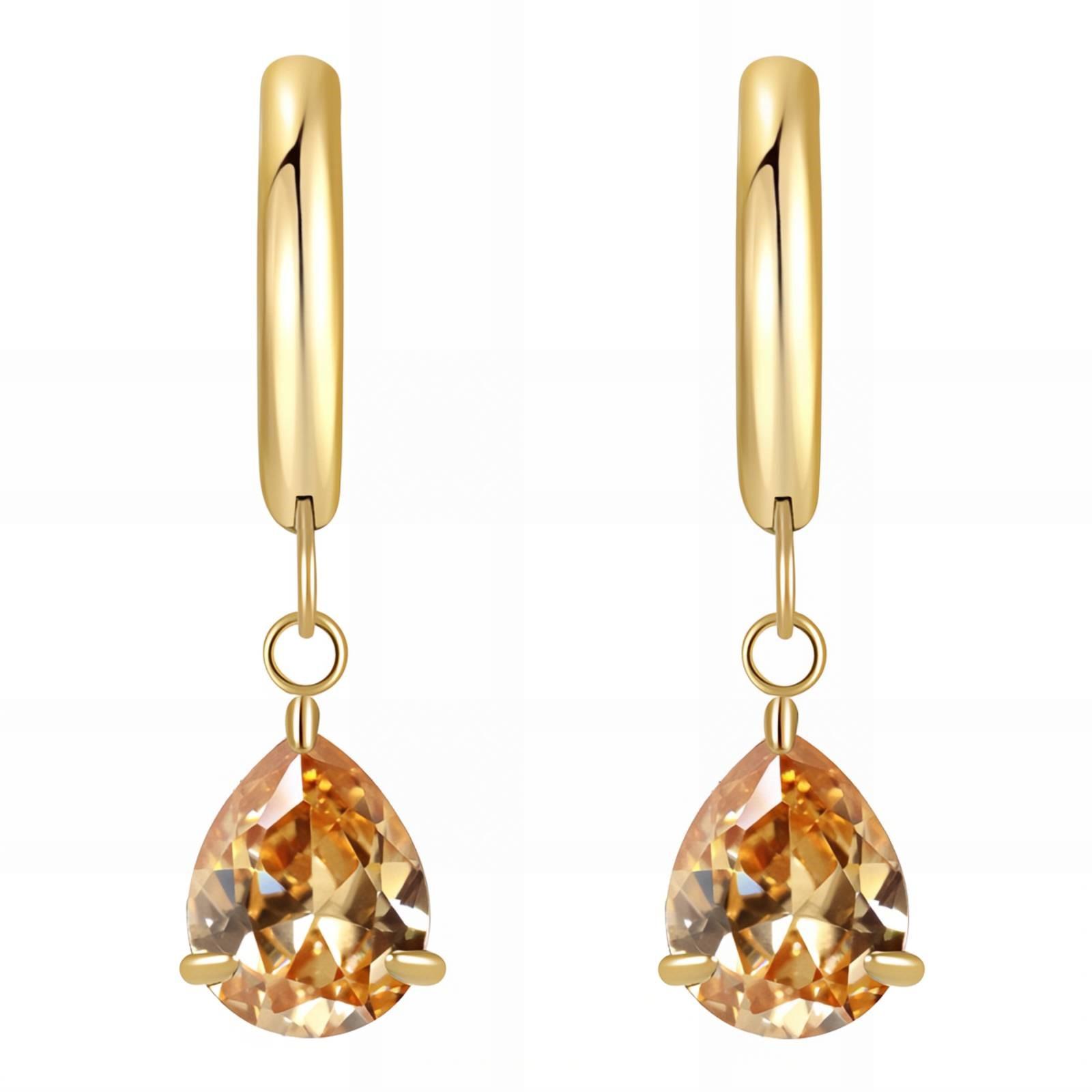 18k Gold PVD Amber Cubic Zirconia Dropper
