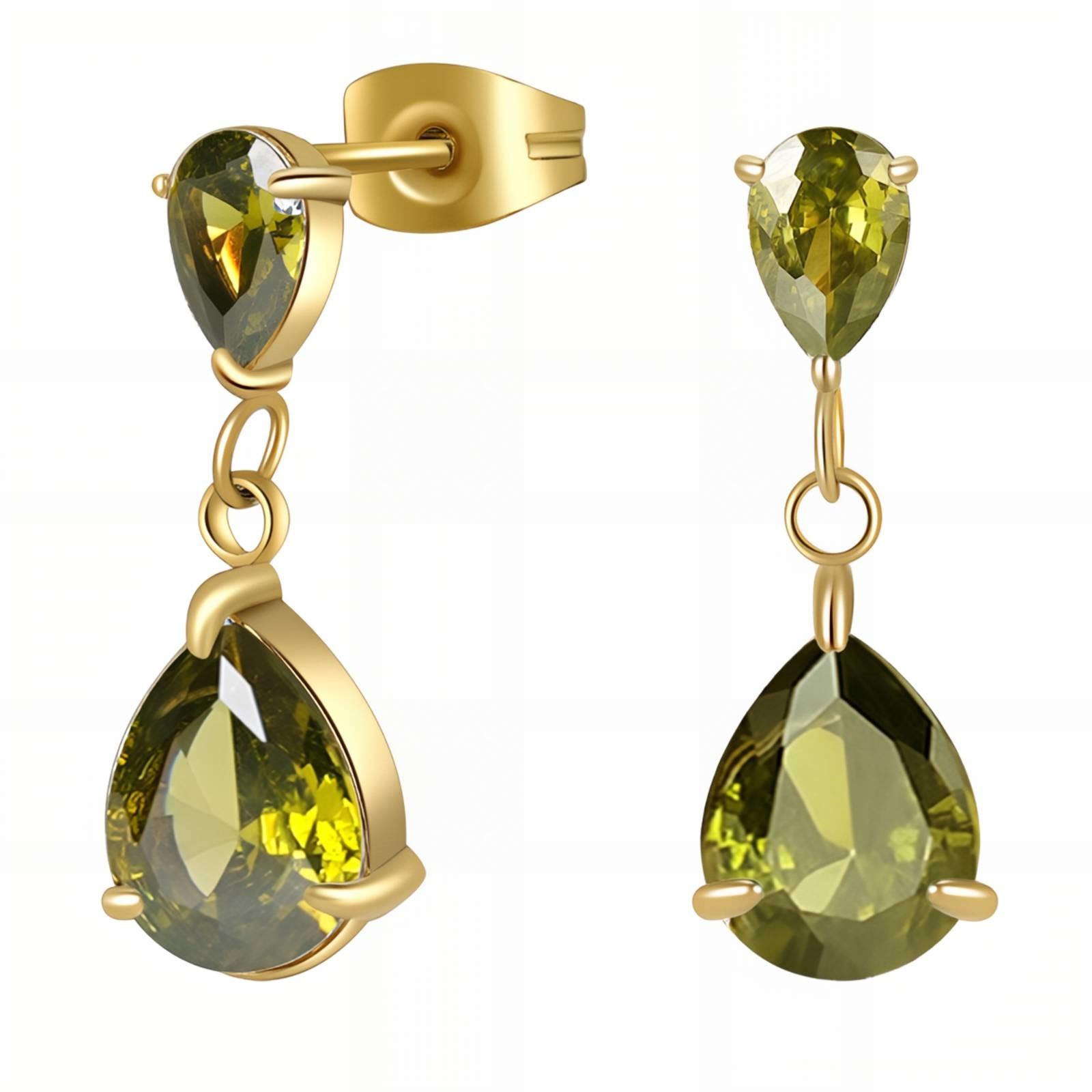 18k Gold PVD Green Cubic Zirconia Dropper