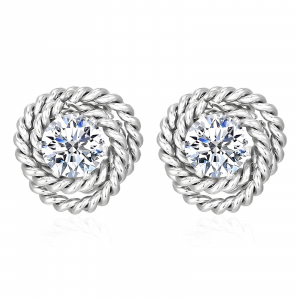 Silver Basket Weave Cubic Zirconia Stud