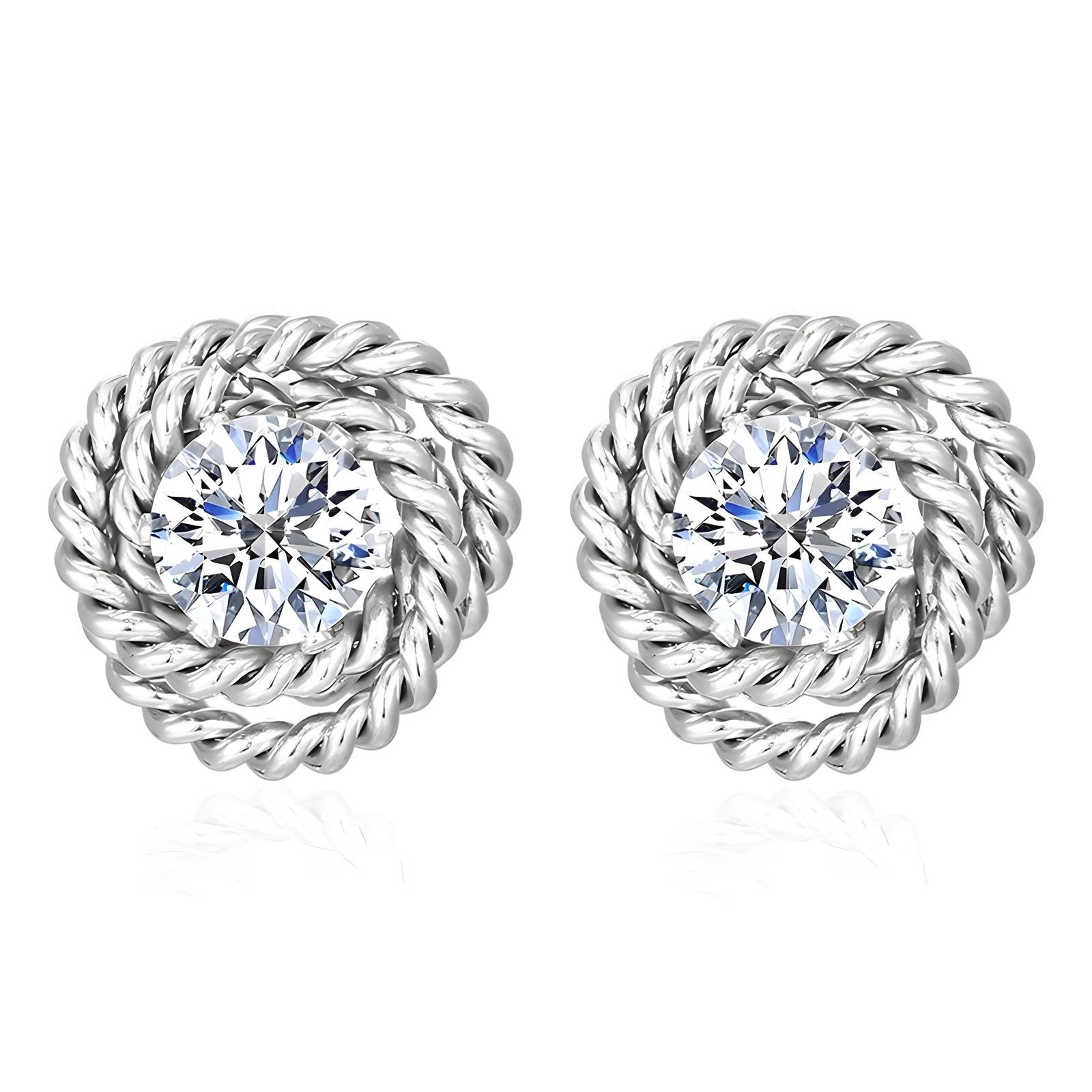 Silver Basket Weave Cubic Zirconia Stud