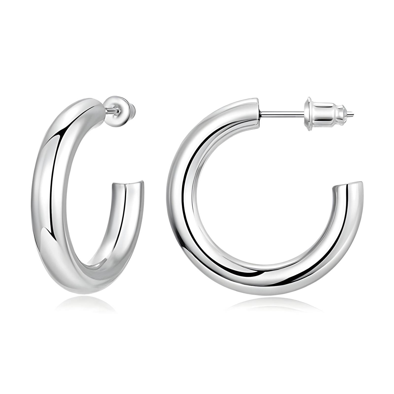 Silver Stainless Steel Chunky Hoop