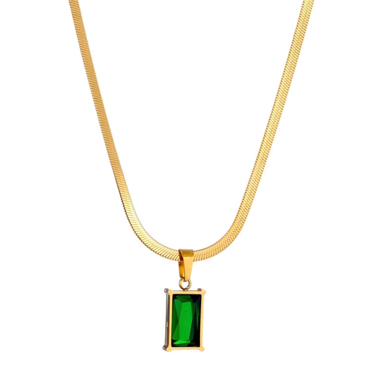 18k gold PVD Snake Chain with Green Cubic Zirconia Pendant