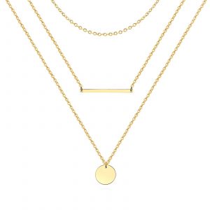 18k gold PVD 3 Tier bar & Disc Necklace