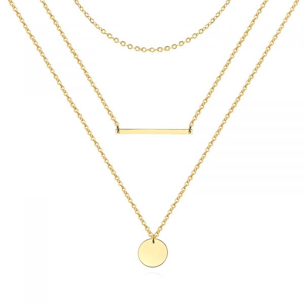 18k gold PVD 3 Tier bar & Disc Necklace