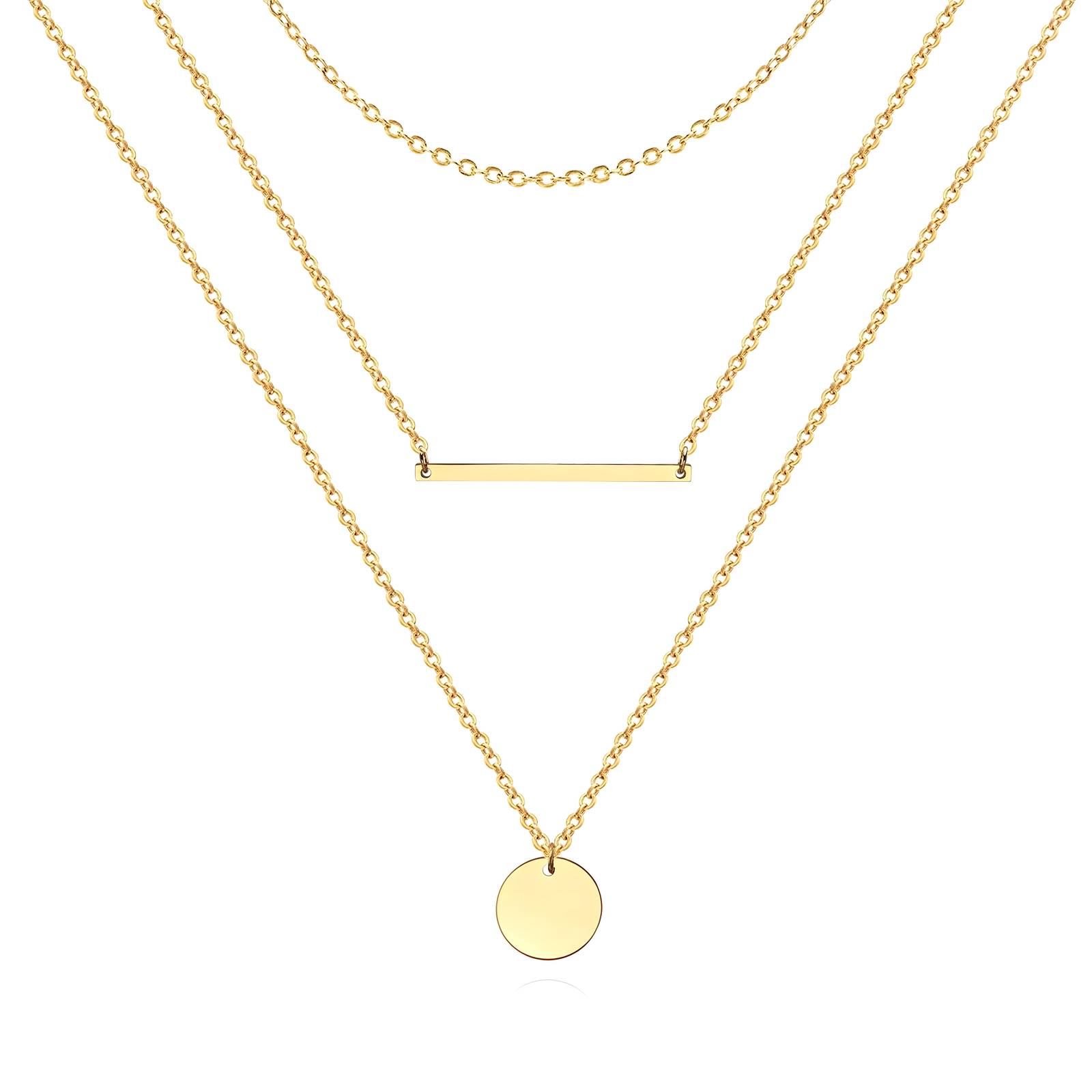 18k gold PVD 3 Tier bar & Disc Necklace