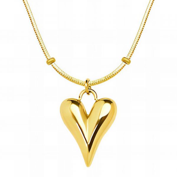 18k gold PVD Cable Chain with Heart Pendant