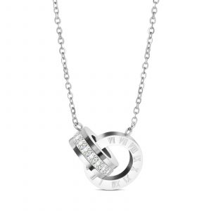 Silver Roman Numeral Linked Pendant Necklace with Cubic Zirconia