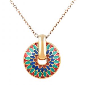 18k gold PVD Vintage Enamel Circle Pendant Necklace