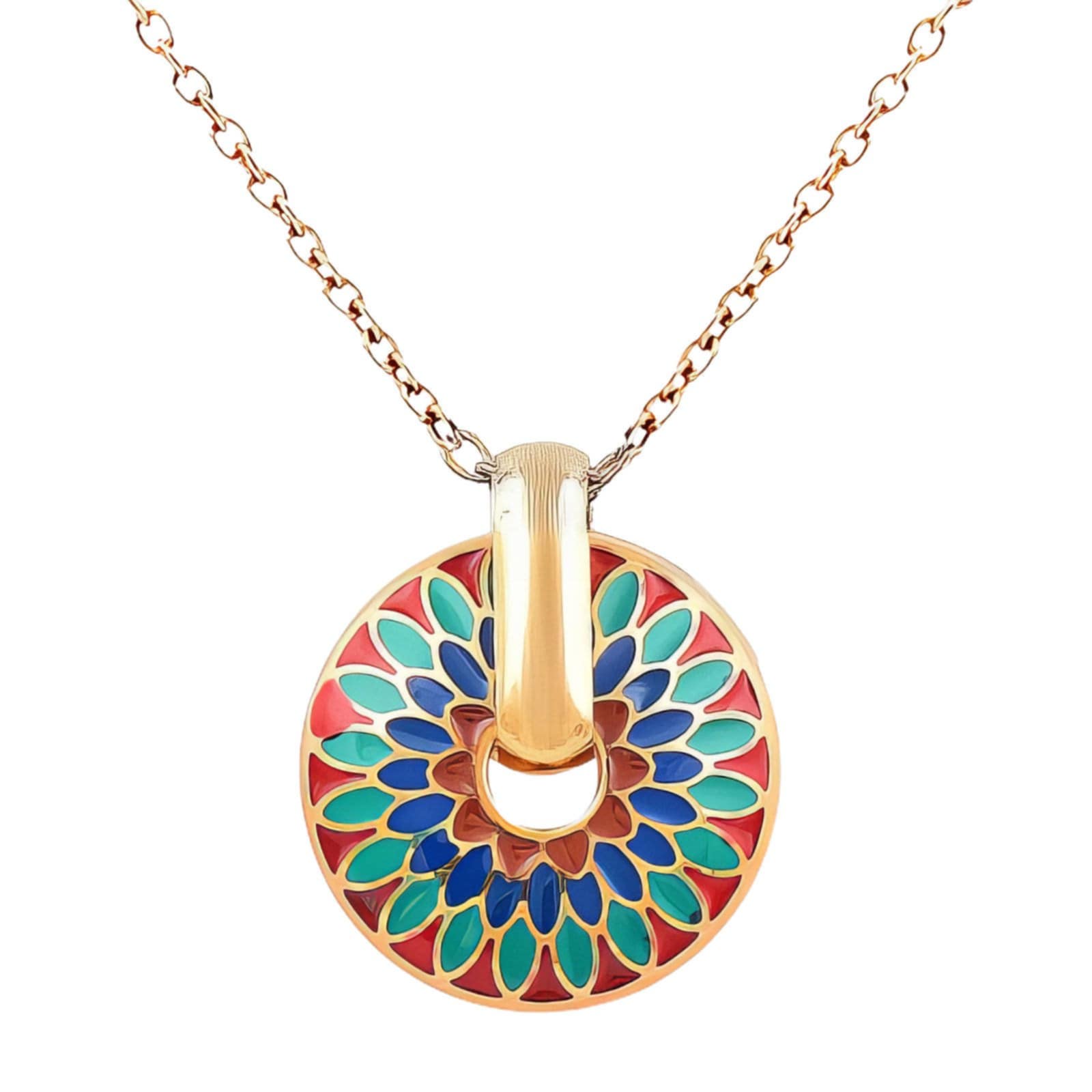 18k gold PVD Vintage Enamel Circle Pendant Necklace