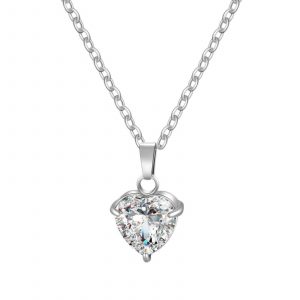 Silver Cubic Zirconia Heart Pendant Necklace