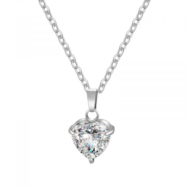 Silver Cubic Zirconia Heart Pendant Necklace
