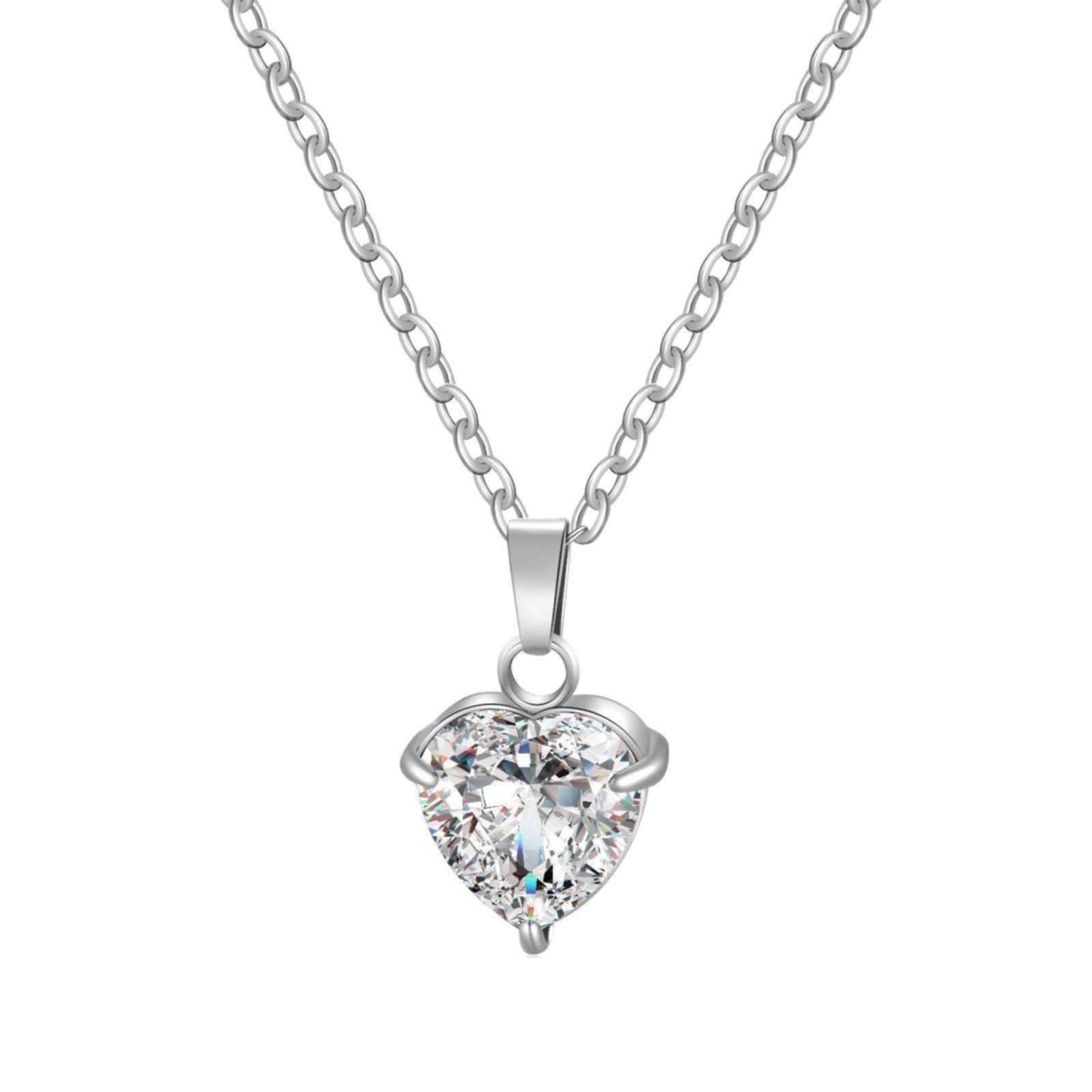 Silver Cubic Zirconia Heart Pendant Necklace