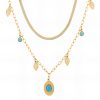 18k gold PVD Leaf & Turquoise Pendant Double Layered Necklace