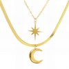 18k gold PVD Crescent Moon & Star Pendant Layered Necklace