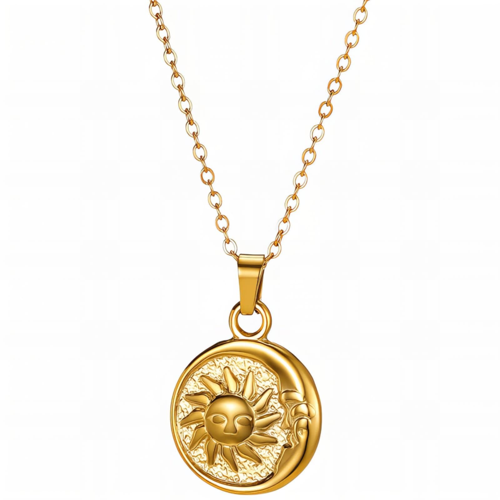 18k gold PVD Sun & Moon Pendant Necklace
