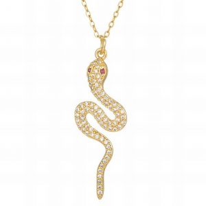 18k gold PVD Cubic Zirconia Snake Pendant Necklace