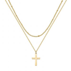 18k gold PVD 2 Tiered Cross Necklace