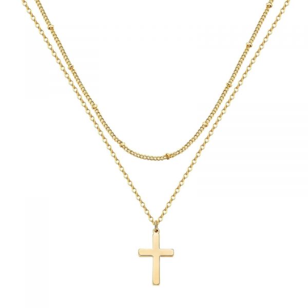 18k gold PVD 2 Tiered Cross Necklace
