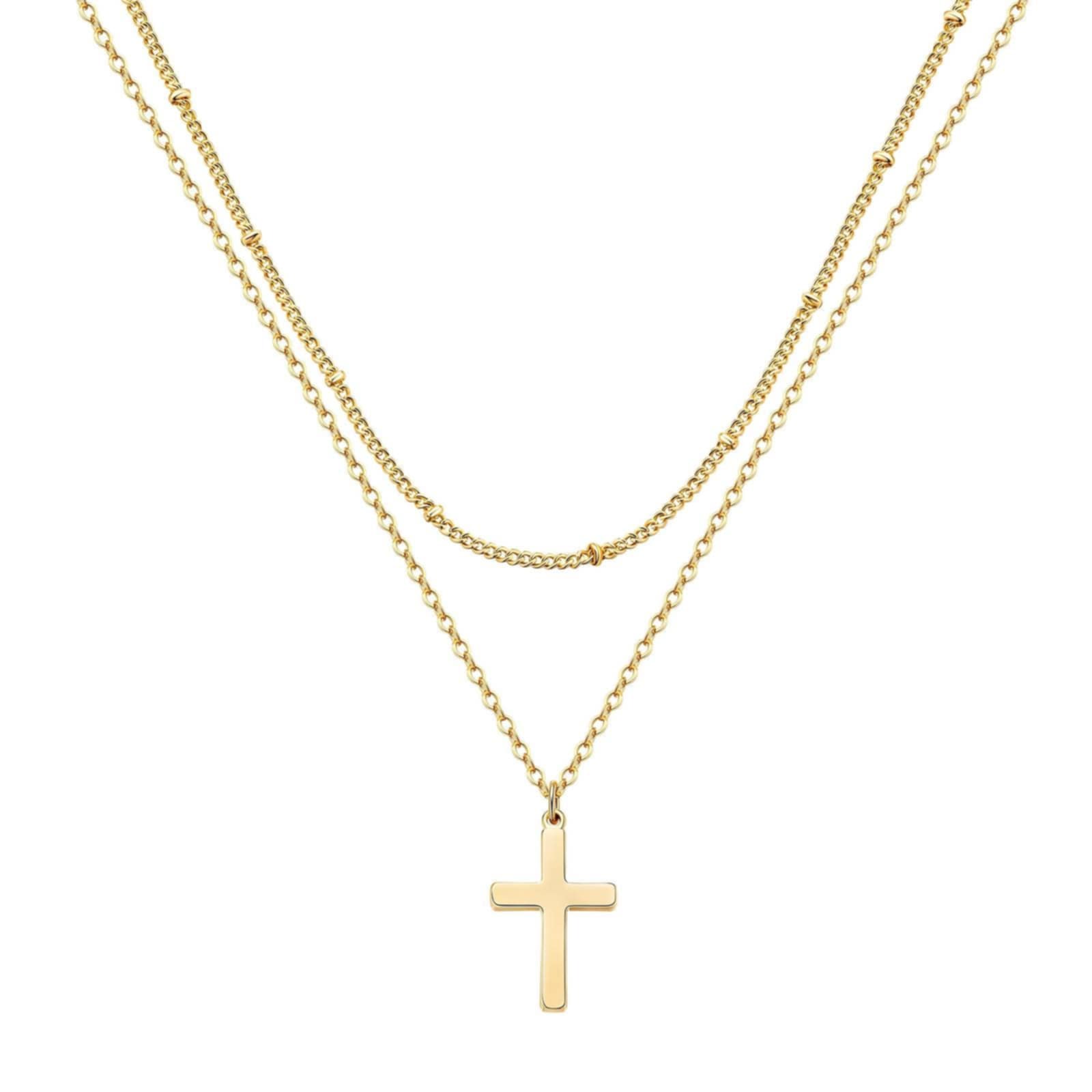 18k gold PVD 2 Tiered Cross Necklace