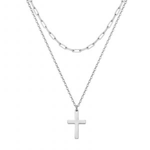Silver 2 Tiered Cross Necklace