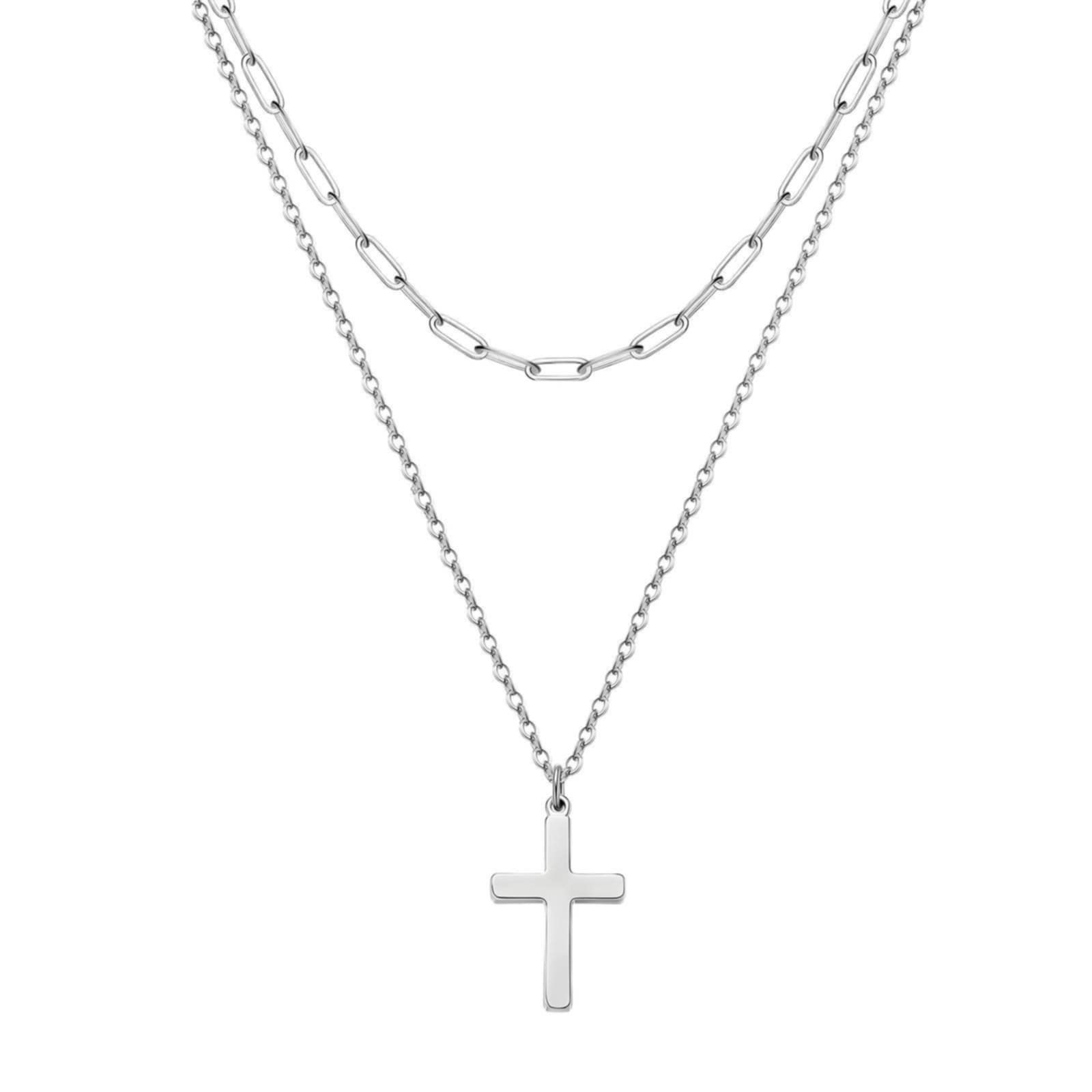 Silver 2 Tiered Cross Necklace