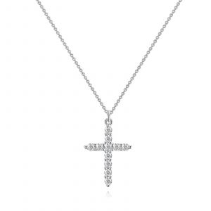 Silver Cubic Zirconia Cross Pendant Necklace