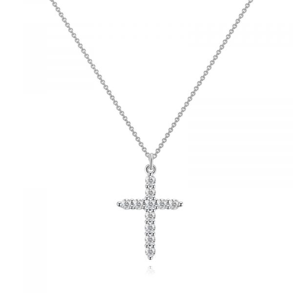 Silver Cubic Zirconia Cross Pendant Necklace
