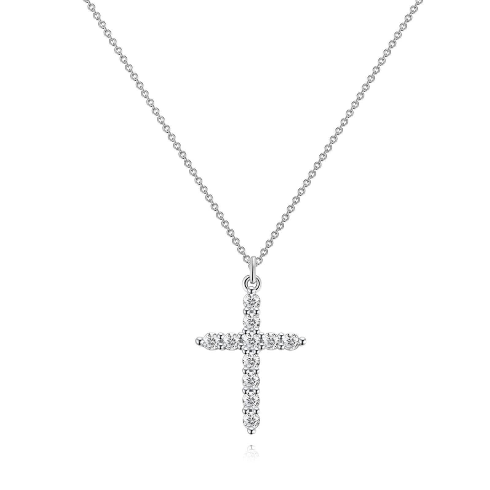 Silver Cubic Zirconia Cross Pendant Necklace