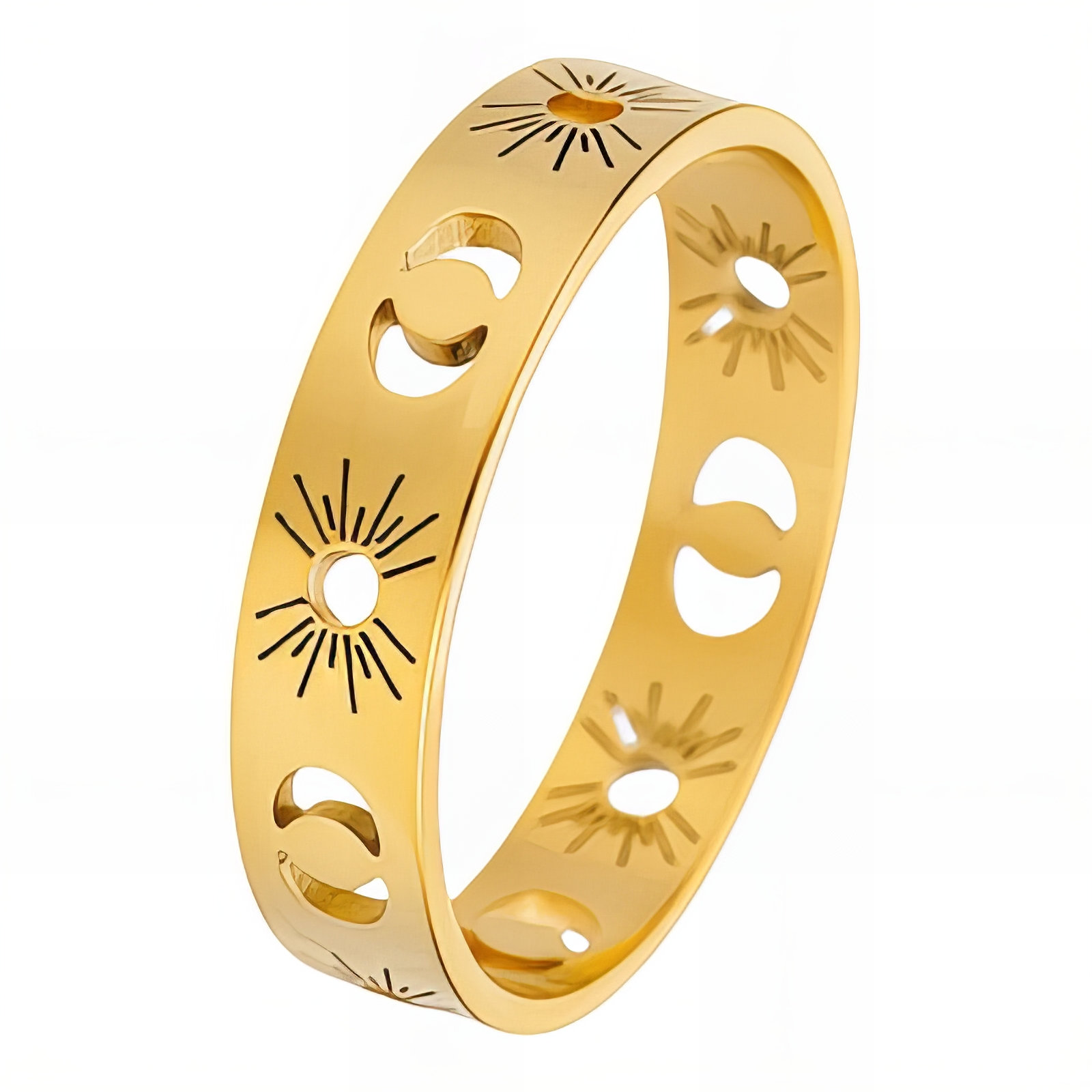 18k Gold PVD Sun and Moon Ring