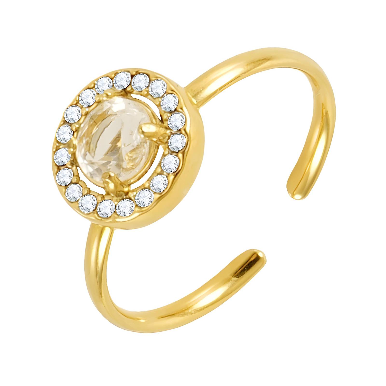 18k Gold PVD Adjustable Cubic Zirconia Solitaire Ring
