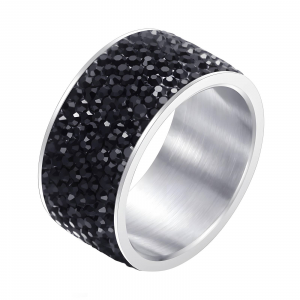 Silver Black Cubic Zirconia Band Ring